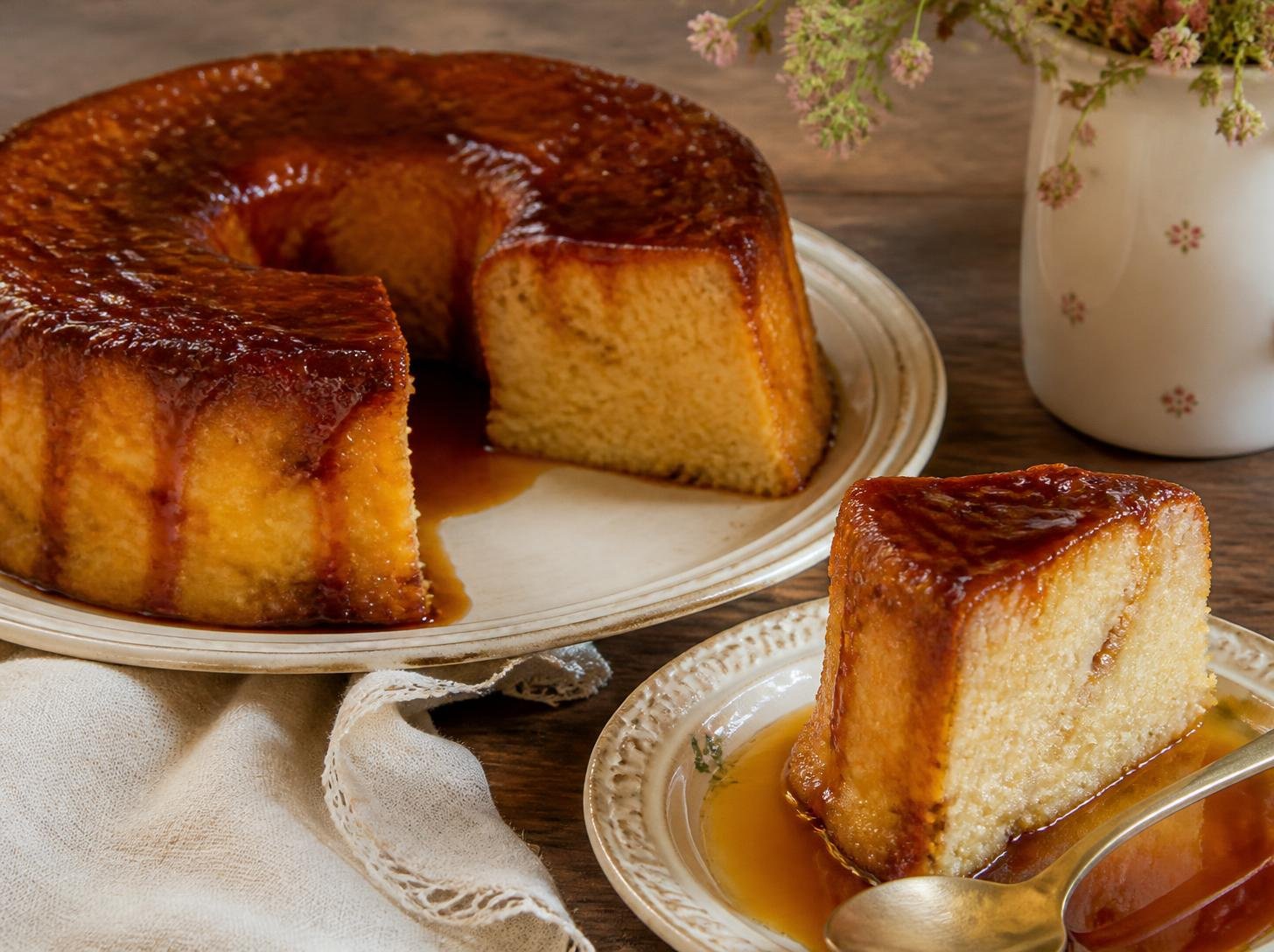 Pudim de pão com calda de caramelo